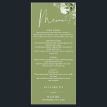 Moss Green Floral Greenery Monogram Wedding Dinner Menu<br><div class="desc">This elegant moss green floral botanical greenery leaves wedding menu can be personalised with your information in chic typography with your monogram initials on the reverse. Designed by Thisisnotme©</div>