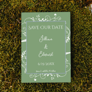 Moss Green Flourish Save The Date Announcement