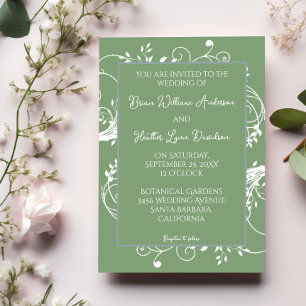 Moss Green Flourish Wedding Invitation