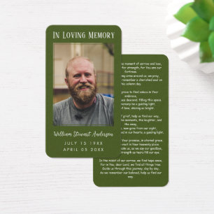 Moss Green Funeral Memorial Prayer Photo Card