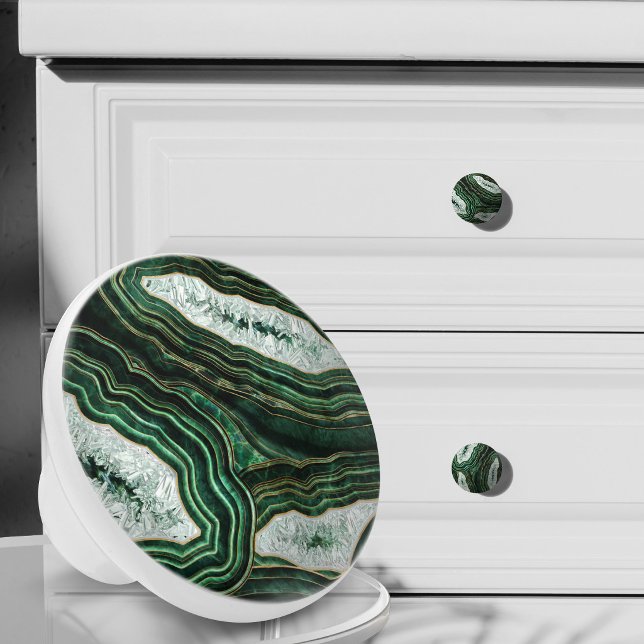 Moss Green Geode and Crystals Digital Art Ceramic Knob (Creator Uploaded)