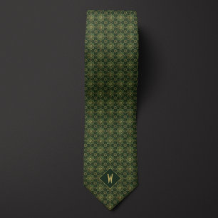Moss Green Geometric Mandala Monogram Tie