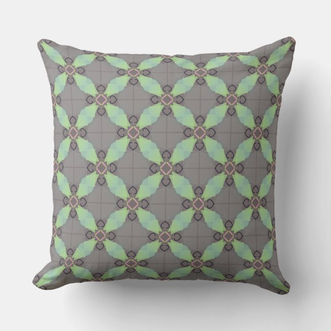 Moss Green geometric on grey Cushion (Front)
