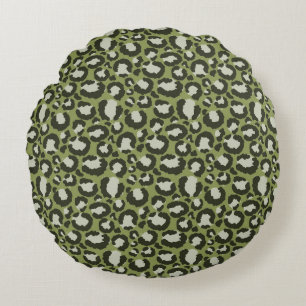 Moss Green Glamorous Leopard Spots Animal Print Round Cushion