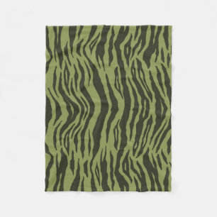 Moss Green Glamorous Tiger Stripes Animal Print Fleece Blanket