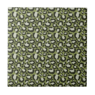 Moss Green Glamourous Leopard Spots Animal Print Ceramic Tile