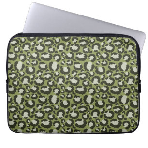 Moss Green Glamourous Leopard Spots Animal Print Laptop Sleeve