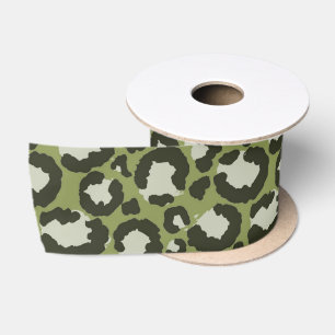 Moss Green Glamourous Leopard Spots Animal Print Satin Ribbon