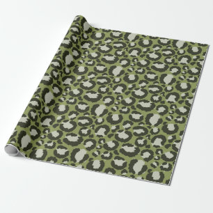 Moss Green Glamourous Leopard Spots Animal Print Wrapping Paper