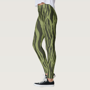 Moss Green Glamourous Tiger Stripes Animal Print Leggings