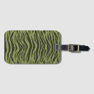 Moss Green Glamourous Tiger Stripes Animal Print Luggage Tag