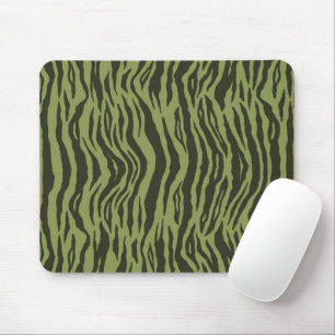 Moss Green Glamourous Tiger Stripes Animal Print Mouse Pad