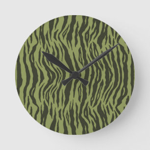 Moss Green Glamourous Tiger Stripes Animal Print Round Clock