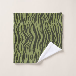 Moss Green Glamourous Tiger Stripes Animal Print Wash Cloth