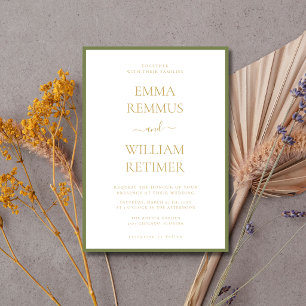 Moss Green Gold Text Old Money Black Tie Wedding Invitation