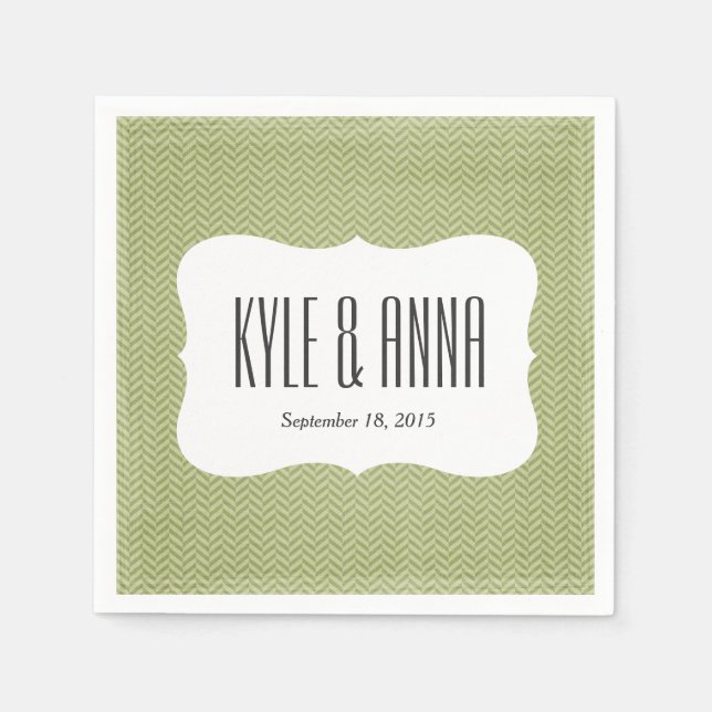Moss Green Herringbone Chevron Print Napkin (Front)