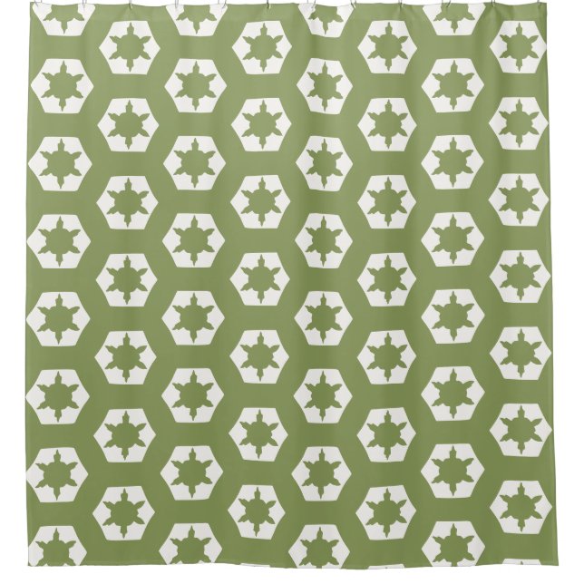 Moss green hexagon honeycomb starflake pattern shower curtain (Front)