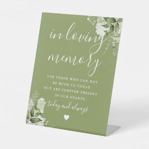 Moss Green In Loving Memory Greenery Wedding Pedestal Sign
