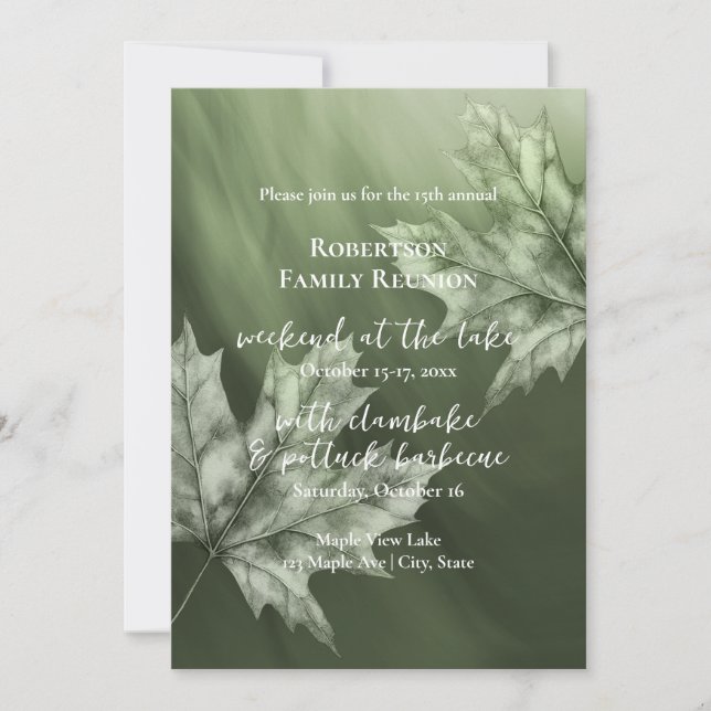 moss green maple leaves fall family reunion invitation (Front)