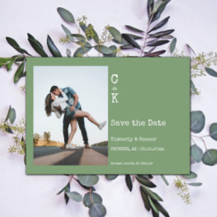 Moss Green Minimalist Monogram Photo Save The Date