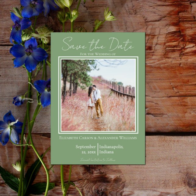 Moss Green Minimalist Photo Save The Date (Moss Green Minimalist Photo Save the Date)