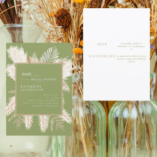 Moss Green Modern Pampas Bridal Shower Invitation
