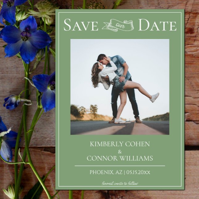 Moss Green Modern Photo Save the Date (Moss Green Modern Photo Save the Date)