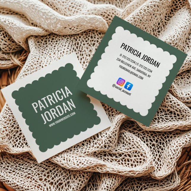 Moss Green modern Wave Simple Social Media Icon Square Business Card (Creator Uploaded)