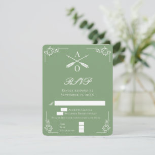 Moss Green Monogram and Arrows Wedding RSVP Card