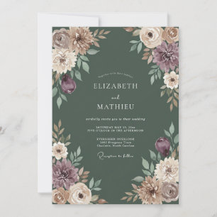 Moss Green Moody Autumnal Wedding Invitation