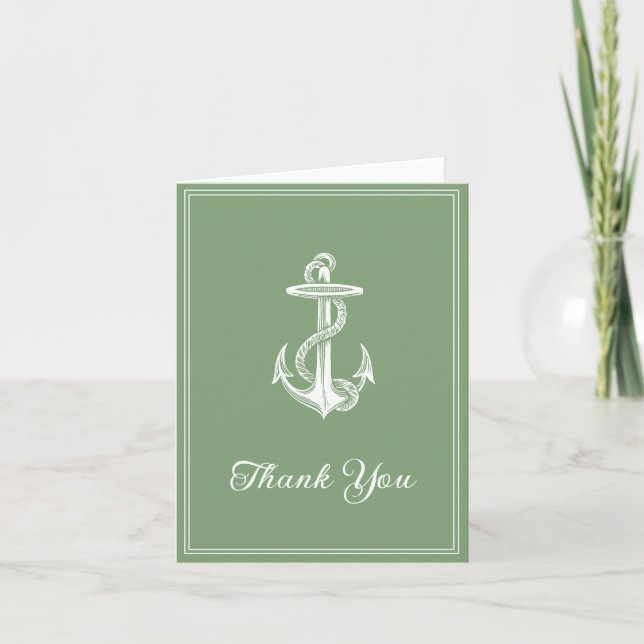 Moss Green Nautical Anchor Thank You Card (Front)