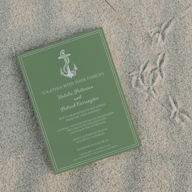 Moss Green Nautical Anchor Wedding Invitation (Moss Green Nautical Anchor Wedding Invitation)