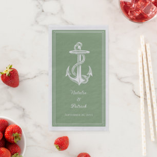 Moss Green Nautical Anchor Wedding Napkin