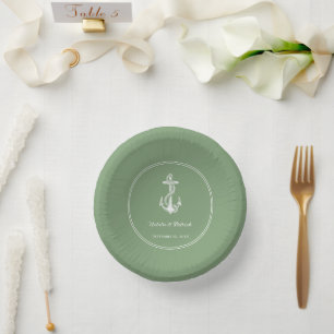 Moss Green Nautical Anchor Wedding Paper Bowls Plate