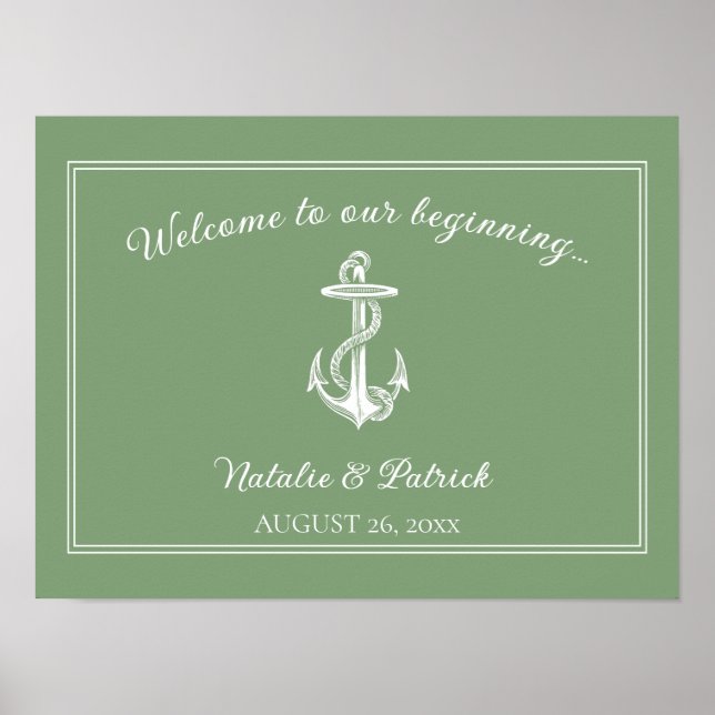 Moss Green Nautical Anchor Wedding Poster (Front)