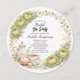 Moss Green Palette Tea Party Bridal Shower Invitation