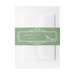 Moss Green Peacock Flourish Invitation Belly Band