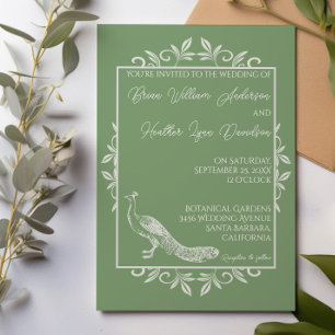 Moss Green Peacock Flourish Wedding Invitation