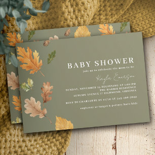 Moss Green Rustic Forest Theme Fall Baby Shower Invitation