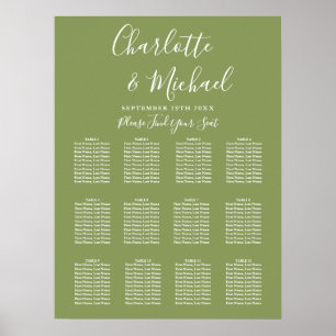 Moss Green Signature Script Wedding Seating Chart