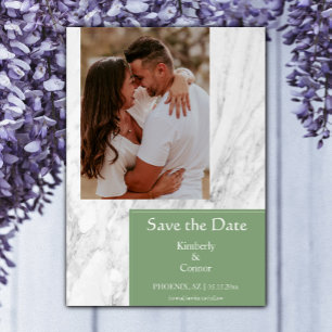 Moss Green Simple Marbled Photo Save The Date