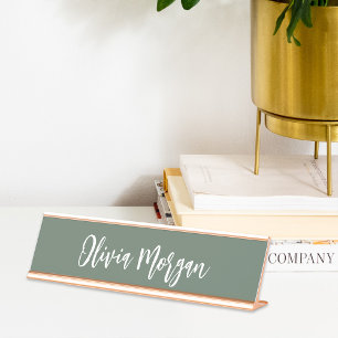 Moss Green Sketched Cursive Script Desk Name Plate