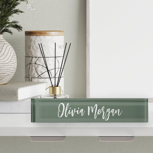 Moss Green Sketched Cursive Script Name Nameplate