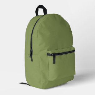 Moss Green Solid Colour Printed Backpack