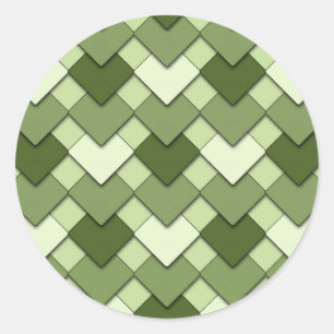 Moss Green Square and Diamond Harlequin Pattern Classic Round Sticker