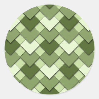 Moss Green Square and Diamond Harlequin Pattern Classic Round Sticker
