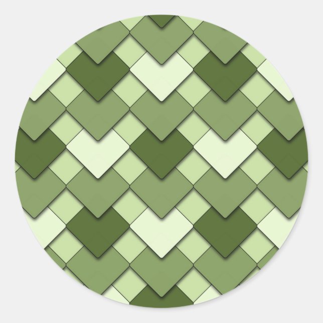 Moss Green Square and Diamond Harlequin Pattern Classic Round Sticker (Front)