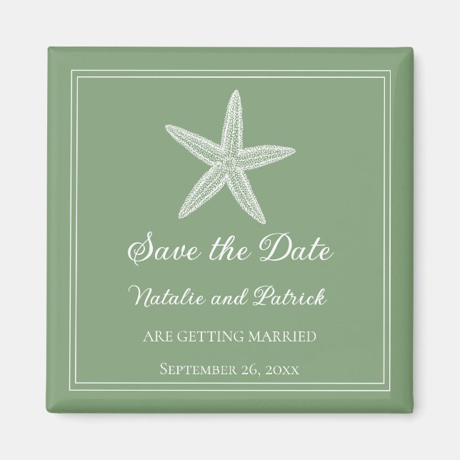 Moss Green Starfish Save the Date Magnet (Front)