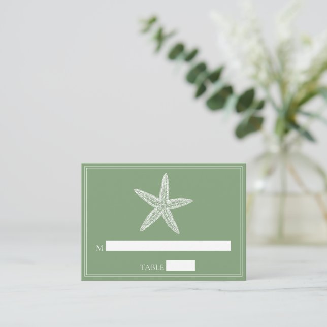 Moss Green Starfish Wedding Place Cards (Standing Front)