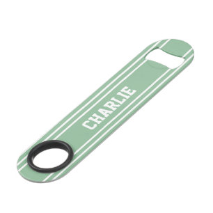 Moss Green Stripes custom monogram bottle opener